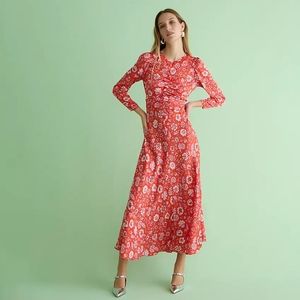 Featherweight satin midi dress in poppy fields
